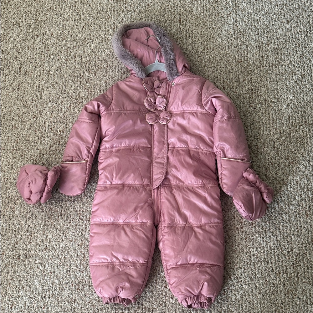 Pink Hooded Snowsuit with Mittens
